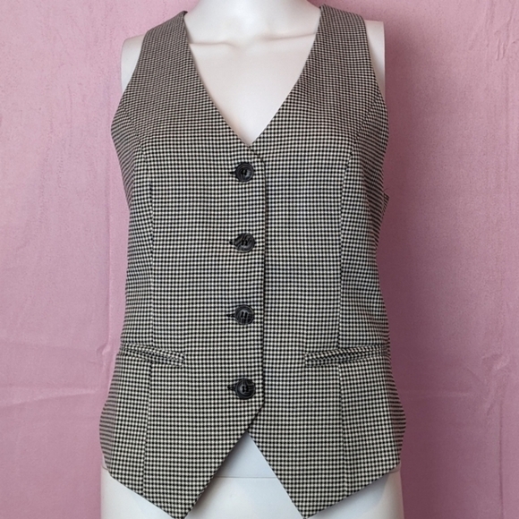 Steve Madden Isabella Cream and Black Houndstooth Print Button Front Vest Small - Picture 1 of 5